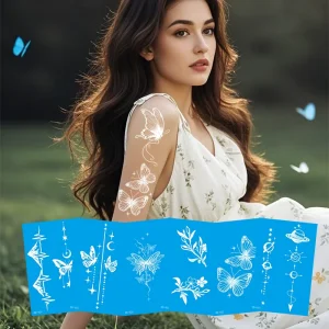 Waterproof White Butterfly Tattoo Sticker Disposable Temporary Paper Collarbone Flower for Body Application for Arm and Wrist