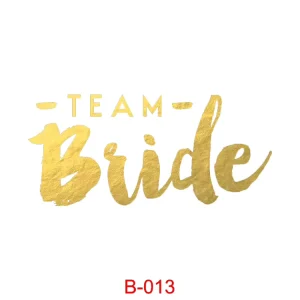 Wedding Bride Decorate Eco friendly Temporary Waterproof Metallic Gold Tattoo Sticker with Customizable Size