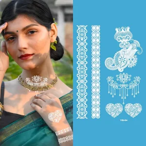 Wedding White Temporary Tattoo Henna White Lace Full Hand Mehndi Mandala India Design Sticker Tattoo