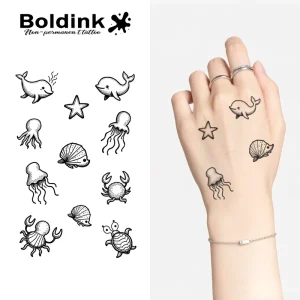Whale Jellyfish Body Art Waterproof Long Lasting 2 Weeks Semi Permanent Tattoo Sticker Jagua Ink