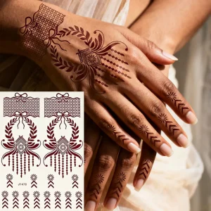 White Brown Henna Tattoo Stickers Butterfly Pattern Decals Hand Foot Temporary Body Art Painting Waterproof Tattoos