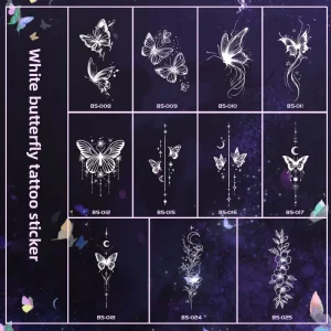 White Colorful Geometric Shape Tattoo Stickers for Men and Women Waterproof Long Lasting Luxury Designs Featuring Butterflies and Koi