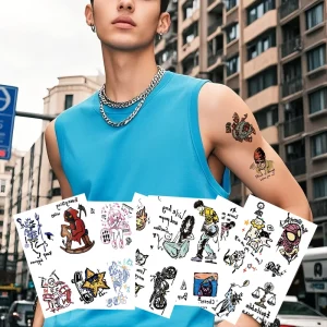 White Full Arm Sleeve Temporary Tattoos Water Transfer Paper Street Fashion Body Art Stickers