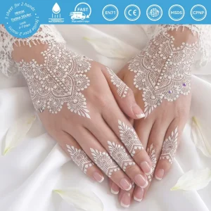White Henna Lace Temporary Tattoo Stickers Both Hands Waterproof Mehndi Indian Bridal Wedding Festival Low MOQ