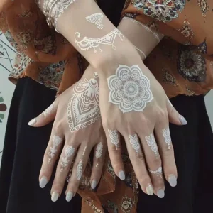 White Henna Temporary Tattoos Sticker Lace Mystery Sexy Mandala Flower Design Tattoos Body Art Waterproof Stickers for Wedding