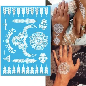 White Henna Temporary Tattoos for Women Girls Lace Tattoo Stickers Mystery Sexy Mandala Flower Body Art Design Waterproof