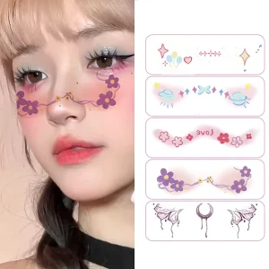 White Herbal Paper Temporary Body Art Decals Sexy Water Transfer Glitter Face Tattoos for Party Decoration Printed Process