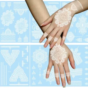 White Lace Sexy Temporary Body Tattoo Stickers Round Shape Water Transfer Printed Paper Design for Body