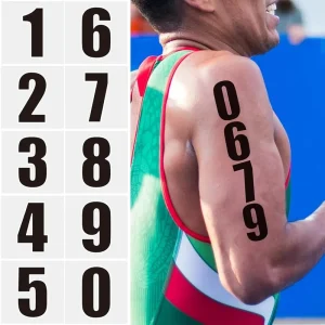 White Outline Number Eco Friendly Waterproof Sport Tattoo Sticker for Race Triathlon Temporary Tattoos Arm Hand Leg Face