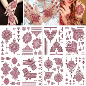 White Paper Temporary Henna Indian Arabian Glitter Airbrush Tattoo Stencils Offset Printed Stickers for Women