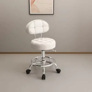White Rolling Swivel Stool with Backrest Professional Beauty Salon Chair for Nail Spa Tattoo Medical Office Home Desk