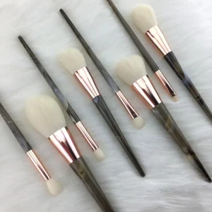 White Vegan Synthetic Hair 7 Piece Angular Blush Custom Logo Brushes Set