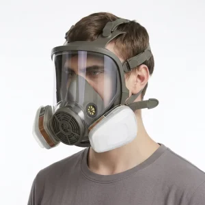 Wide Vision Full Face Gas Mask Reusable Chemical Respirator With Dual Filters for Painting Woodworking and Site PPE Wear