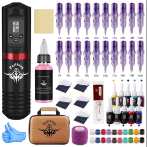 Wireless Battery-Powered Aluminium Alloy Rotary Tattoo Machine Kit with 1800mAh Capacity for Body Art and Microblading