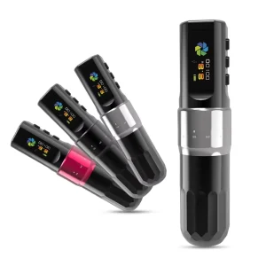 Wireless Electric Tattoo Machine Coreless Motor High Speed 10000 RPM Adjustable Stroke OLED Display RCA Double Batteries