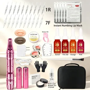 Wireless Permanent Makeup Machine Adjustable Vibrating Frequency with Needles Kit Microblading PMU Starter Kit
