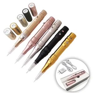 Wireless Permanent Makeup Tattoo Machine 5 Colors Electric PMU Dermograph for Microblading Eyebrows with Cartridge Needles