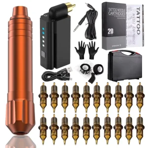 All in One Wireless Tattoo Machine 1500mAh Battery Toolbox 20pcs Needle Cartridge Tattoo Supplies Professional Tattoo Kits