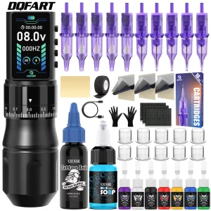 Wireless Rotary Poseidon Tattoo Pen Kit WTK 245K Adjustable Stroke 4.2mm 147 Inch Large Color Bottle 2300mA Box