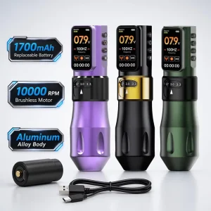 Wireless Rotary Tattoo Pen Machine Aluminum Alloy Body 10000 RPM Professional Permanent Makeup Gun