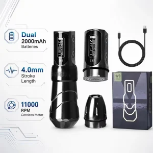 Wireless Rotary Tattoo Pen Machine Coreless Motor 4mm Stroke Rechargeable Gun With Dual 2000mAh Batteries