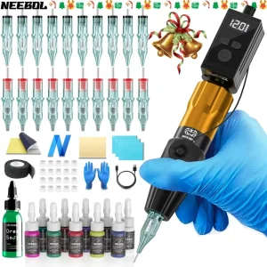 Wireless Rotary Tattoo Pen Machine Kit with Cartridge Needles Body Art Makeup RCA Permanent