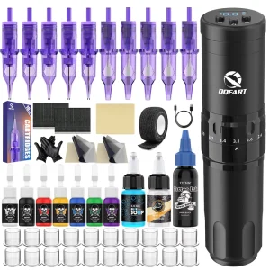 Wireless Steel Tattoo Pen Kit Adjustable Stroke Tattoo Machine with 1500 MAh Battery