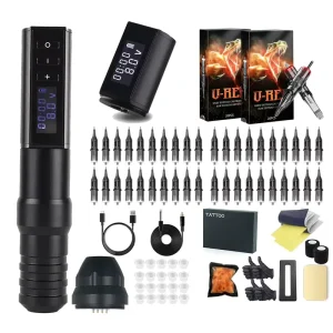 Wireless Tattoo Gun Kit Digital Display Tattoo Machine Pen Full Complete Set With Tattoo Accessories for Body Art