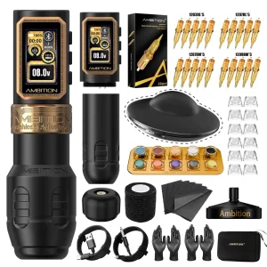 Wireless Tattoo Machine 2400mAh Battery Set Direct Drive Adjustable 1 5mm Stroke Brushless Motor 34+42mm