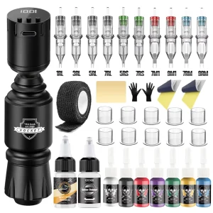 Wireless Tattoo Machine Kit Beginner’s Tattoo Tools LED Battery 1300mAh Tattoo Pen Rocket Model WTK 198 Type C Charging