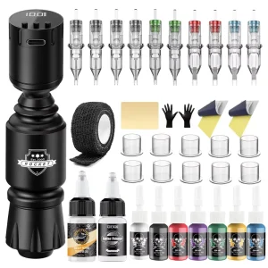 Wireless Tattoo Machine Kit for Beginners Tattoo Tool with Rechargeable Battery 1300mAh Tattoo Pen Rocket Model WTK-198