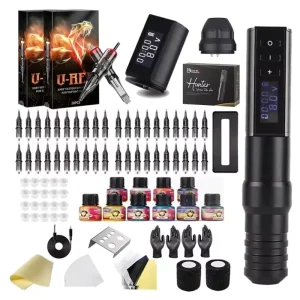 Wireless Tattoo Machine Pen Gun Full Complete Kit Set with 40pcs Tattoo Cartridge 10pcs Ink for Artist Beginners