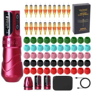 Wireless Tattoo Machine Pen Gun Kit with Cartridges Gloves Accessories for Permanent Tattoo Artists