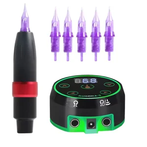 Wireless Tattoo Machine Set With Needle Adjustable Speed Digital Display Tattoos Pen Full Kit Supplies for Body Art