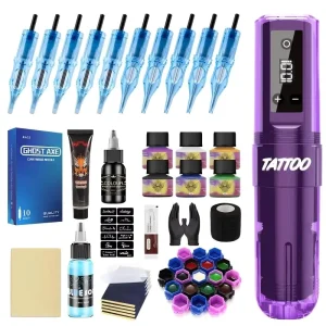 Wireless Tattoo Machine Set with Battery Pack and Needle Cartridges