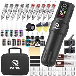 Wireless Tattoo Machine with Color Display and Long Battery Life Tattoo Pen Kit Includes Tattoo Ink