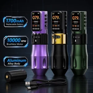 Wireless Tattoo Pen Machine Brushless Motor 1700mAh Rechargeable Aluminum Alloy Rotary Pen for Permanent Makeup