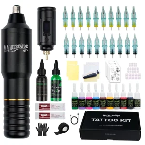 Wireless Tattoo Pen Machine Kit Green Soap Stencil Gel with Inks Tattoo Gun Kit