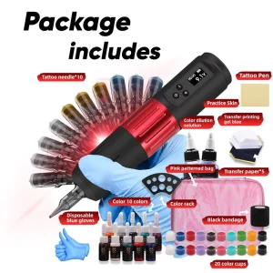 Wireless Tattoo Pen Set 1600mAh Integrated Motor Full Kit with Essential Tattoo Machine