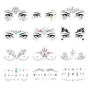 Woman Party Festival Temporary Tattoo Rhinestone Body Sticker Adhesive Crystal Gem Face Jewel