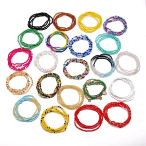 Women Boho Layered Waist Beads Elastic Belly Beads Body Chain Colorful Beach Bikini Body Jewelry Accessories