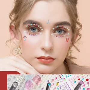 Women Face Jewels Eyebrow Tattoo Sticker Rhinestones Crystal Stickers for Festival Party