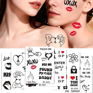 Women Girls Red Lips Valentine’s Day Flower Temporary Couples Tattoo Stickers Tatouage Femme