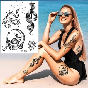 Women Men’s Printed Paper Temporary Waterproof Body Tattoo Sticker Sexy Long Lasting Arm Application Tribal Snake Design