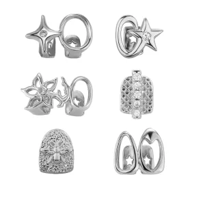 Women Teeth Gold Open Face Star Shaped Window Grillz Gold Plated Brass Metal Cubic Zirconia Diamonds 2 Teeth Grillz