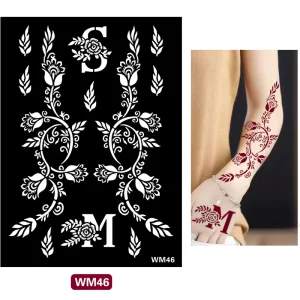 Women and Men’s Temporary Henna Tattoo Stencil Body Art Design with Transferable Tattoo Template Sticker Ink