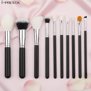 Women’s 10-Piece Face & Eye Makeup Brush Set Natural Synthetic Hair Wood Aluminum Handles Travel-Friendly for Daily Use