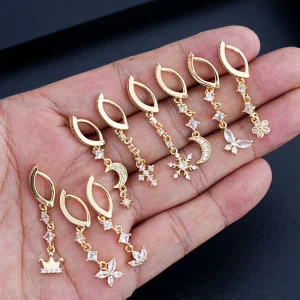 Women’s 9-piece Copper Body Jewelry Navel Piercing Set Europe Americabasic-style Moon Pentagram Micro-paved Zircon