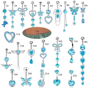 Women’s Belly Accessories Blue Zircon Belly Ring Flower Pendant Stainless Steel Body Accessories Belly Button Nails