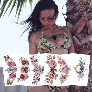 Women’s Body Art Flower Tattoo Sticker Waterproof Large Arm Scar Cover New Designs Temporary Printed Paper Adhesive Feature